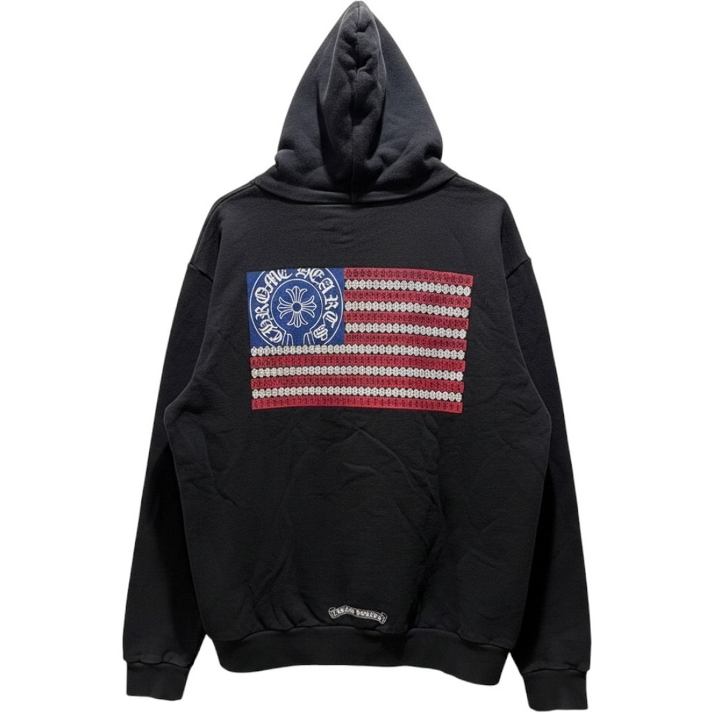Chrome Hearts Mens American Flag Horseshoe Logo Hoodie Black Medium Authentic